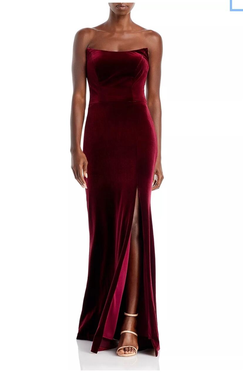 Aqua Strapless Burgundy Velvet Gown - 8